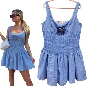 Maeve Blue Gingham Mini Dress with Rosette